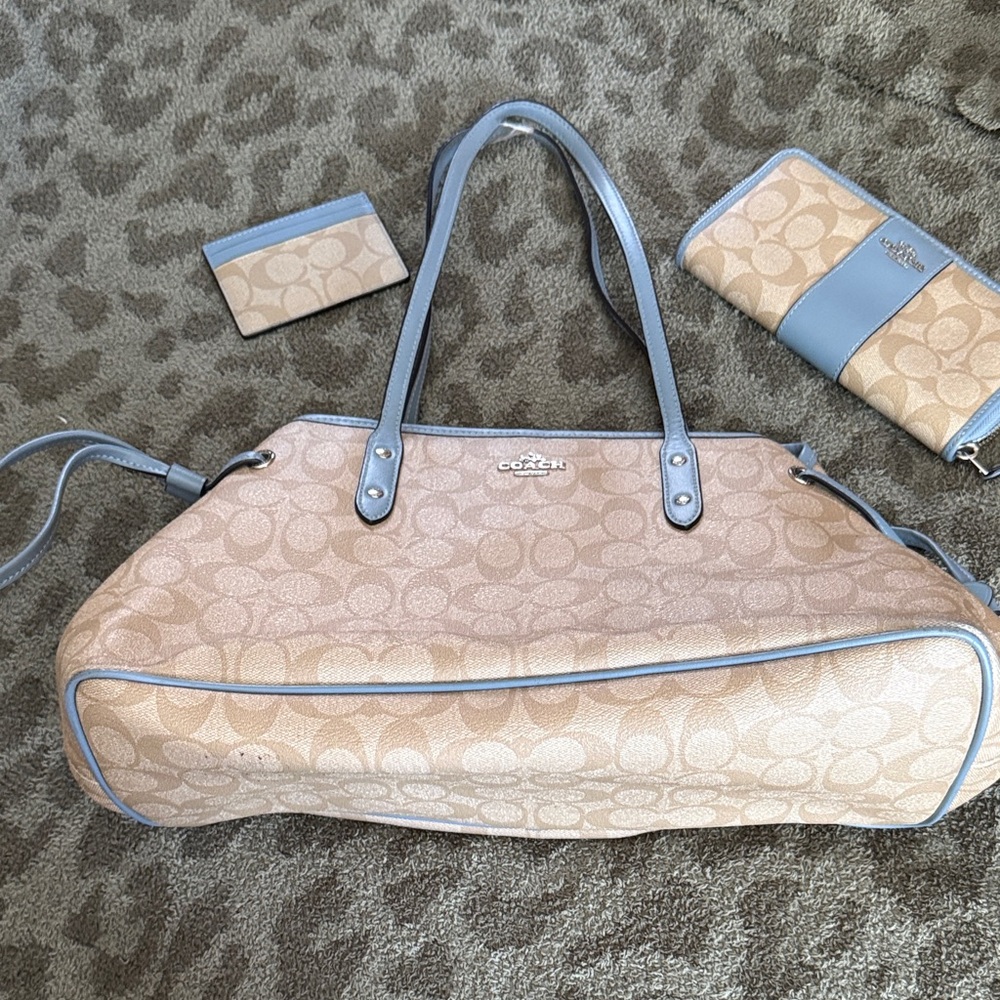 Coach Tan and Gray Signature Tote Set